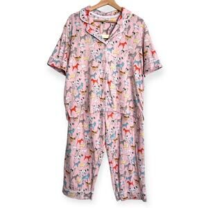 Beauty Sleep Social Soft And Stretchy Puppy Dog Novelty Pajama Set Women's L